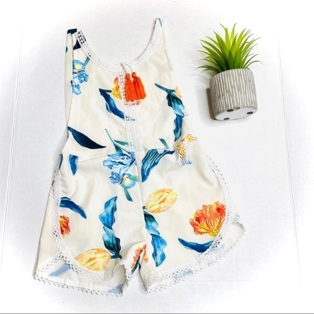 𝅺toddler Girl Flower Boho Backless Tassel Romper